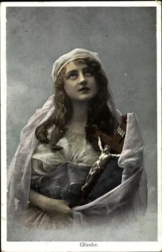 Ak Frau, Kruzifix, Allegorie Glaube