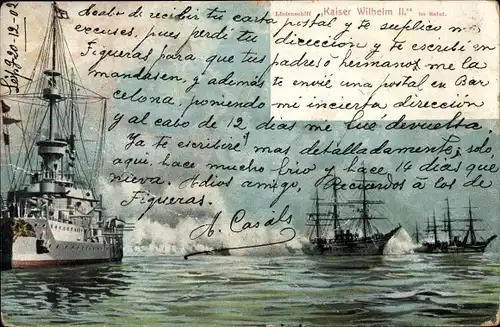 Ak Deutsches Kriegsschiff, Linienschiff Kaiser Wilhelm II., Salut