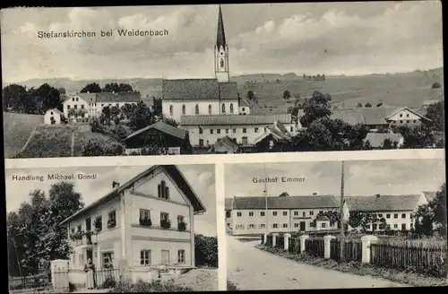 Ak Stefanskirchen Ampfing in Oberbayern, Handlung, Gasthof Emmer, Kirche