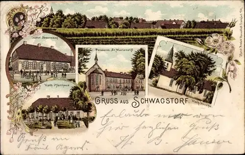 Litho Schwagstorf Fürstenau Niedersachsen, Hotel Broermann, Pensionat St Marienstift, Pfarrhaus