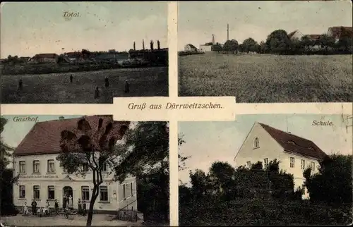 Ak Dürrweitzschen in Sachsen, Gasthof, Schule, Panorama