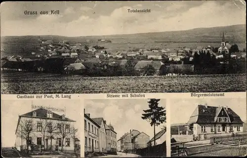 Ak Kell am See Rheinland Pfalz, Gasthaus zur Post, Schulen, Bürgermeisteramt, Panorama