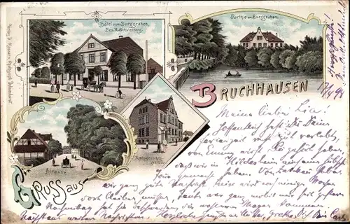 Litho Bruchhausen Vilsen Niedersachsen, Hotel zum Burggraben, Amtsgerichtsgebäude, Straße