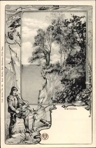 Passepartout Ak Lesnoje Warnicken Ostpreußen, Steilküste, Fischer