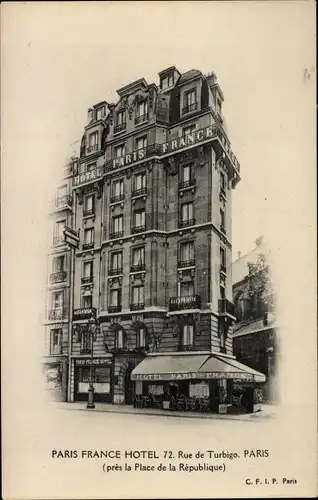 Ak Paris III, Paris France Hotel, 72 Rue de Turbigo