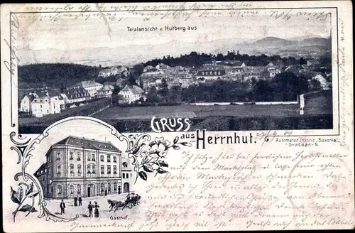 Passepartout Ak Herrnhut in Sachsen, Gasthof, Panorama