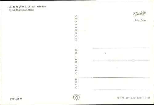 Ak Ostseebad Zinnowitz auf Usedom, Ernst-Thälmann-Heim