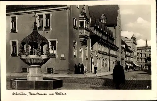 Ak Aschersleben Sachsen Anhalt, Hennebrunnen, Rathaus