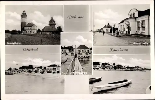 Ak Ostseebad Kellenhusen in Holstein, Leuchtturm, Strandhalle, Landungssteg, Strand