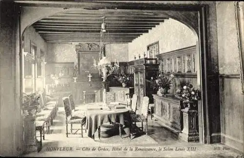 Ak Honfleur Calvados, Cote de Grace, Hotel de la Renaissance, le Salon Louis XIII