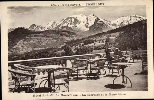 Ak Combloux Haute Savoie, Hôtel P.-L.-M. du Mont Blanc, Terrasse