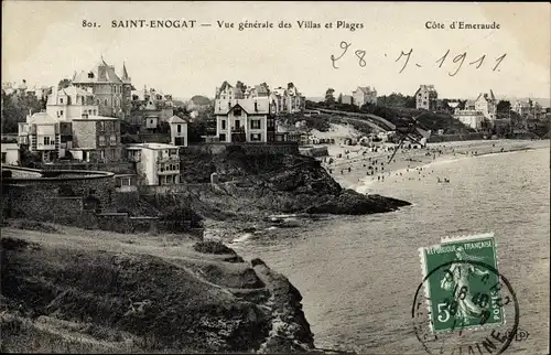 Ak Saint Enogat Dinard Ille et Vilaine, Vue générale des Villas et Plages