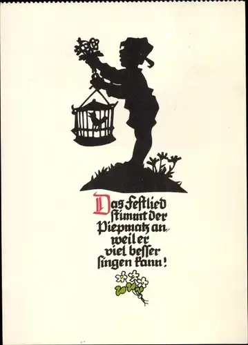 Scherenschnitt Ak Plischke, Georg, Das Festlied stimmt der Piepmatz an weil er besser singen kann