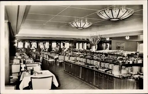 Ak Fährschiff Deutschland, Kaltes Buffet, Innenansicht, Speiseraum