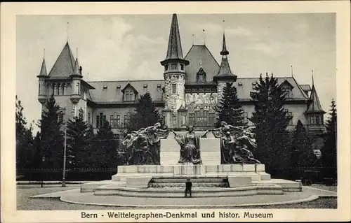 Ak Bern Stadt Schweiz, Welttelegraphen Denkmal, historisches Museum