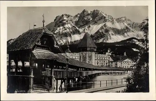 Ak Luzern Stadt Schweiz, Kapellbrücke und Pilatus