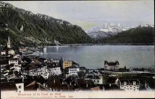 Ak Montreux Kanton Waadt Schweiz, Blick auf den Ort, Dent du Midi