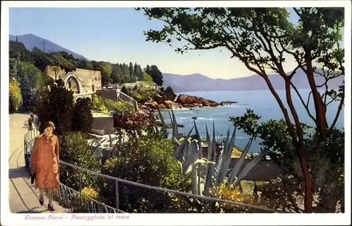 Ak Nervi Genova Genua Liguria, Passeggiata al mare