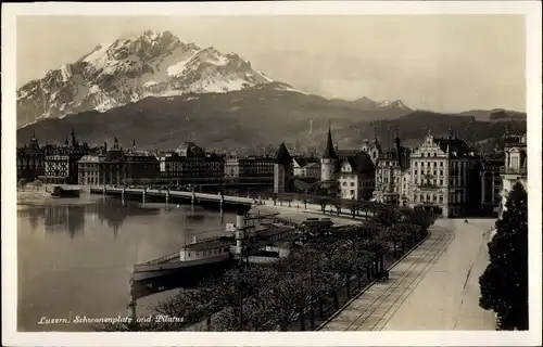 Ak Luzern Stadt Schweiz, Schwanenplatz, Pilatus, Salondampfer, Anlegestelle