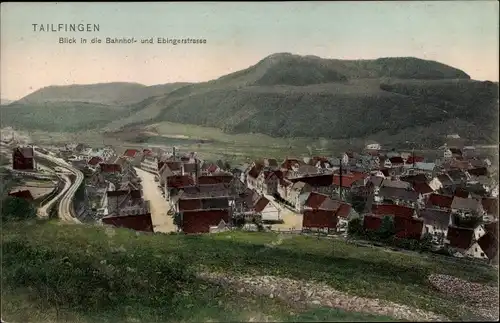 Ak Tailfingen Albstadt im Zollernalbkreis, Blick in die Bahnhof und Ebingerstraße