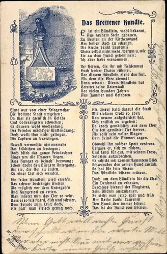 Gedicht Ak Bretten im Kreis Karlsruhe Baden Württemberg, Das Brettener Hundle