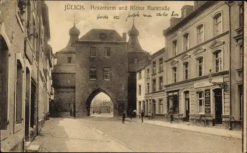 Ak Jülich in Nordrhein Westfalen, Hexenturm und Kleine Rurstraße