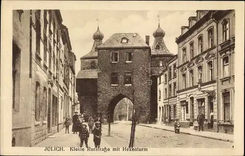 Ak Jülich in Nordrhein Westfalen, Kleine Rurstraße mit Hexenturm