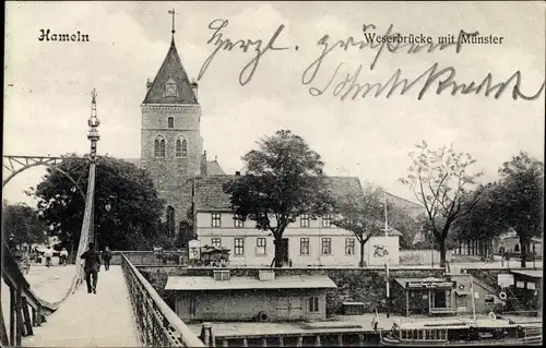 Ak Hameln in Niedersachsen, Weserbrücke mit Münster