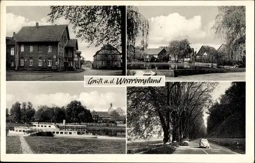 Ak Grohnde Emmerthal an der Weser, Salondampfer, Gasthaus Weißes Ross, Ortsansichten