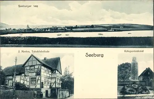 Ak Seeburg Niedersachsen, Seepartie, Kriegerdenkmal, Tabakfabrik