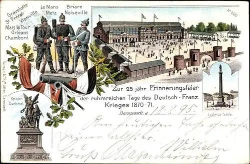 Litho Darmstadt in Hessen, 25 jährige Erinnerungsfeier Krieg 1871, Kriegerdenkmal,