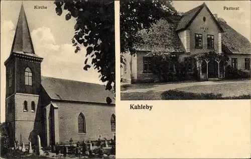 Ak Kahleby Schaalby an der Schlei, Kirche, Pastorat