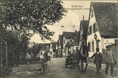 Ak Schwegenheim in Rheinland Pfalz, Straßenpartie, Ortsansich, Pferdewagen