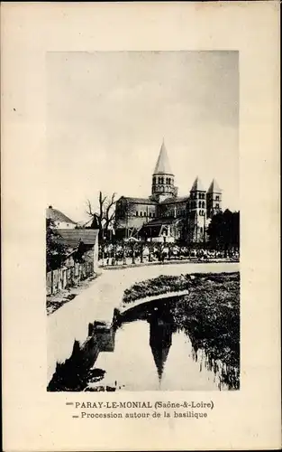 Ak Paray le Monial Saône et Loire, Procession autour de la basilique