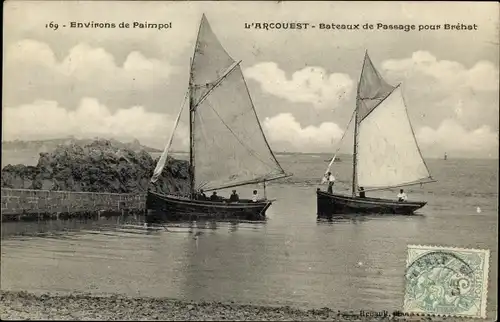 Ak L'Arcouest Ploubazlanec Côtes d’Armor, Bateaux de Passage pour Brehat, Segelboote