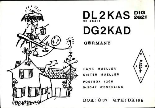 Ak QSL Karte, Funkerkarte, DL2KAS, DG2KAD, Hans Müller Wesseling