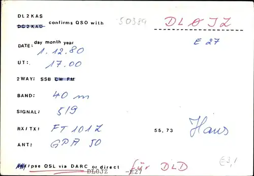 Ak QSL Karte, Funkerkarte, DL2KAS, DG2KAD, Hans Müller Wesseling