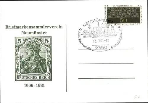 Ak Neumünster in Schleswig Holstein, 75 Jahre Briefmarkensammlerverein 1981