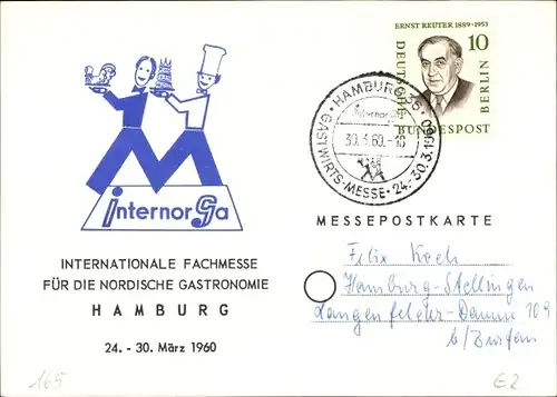 Ak Hamburg, Internationale Fachmesse für die nordische Gastronomie 1960, Internor Ga