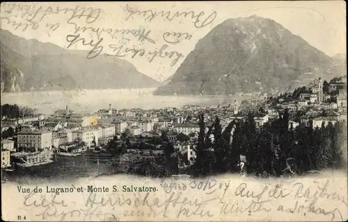 Ak Lugano Kanton Tessin Schweiz, Blick auf den Ort, Monte San Salvatore