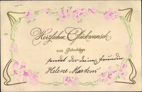 Präge Litho Glückwunsch Geburtstag, Blüten