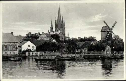 Ak Werder an der Havel, Mühlenblick, Windmühle, Kirche