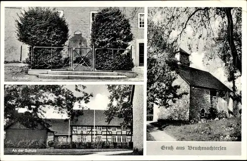 Ak Bruchmachtersen Salzgitter in Niedersachsen, An der Schule, Ehrenmal