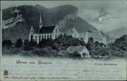 Mondschein Ak Bregenz am Bodensee Vorarlberg, Kloster Riedenburg