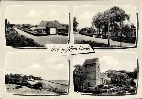 Ak Klein Waabs in Holstein, Kirche, Friedhof, Straßenpartie, Ufer