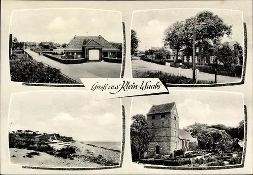Ak Klein Waabs in Holstein, Kirche, Friedhof, Straßenpartie, Ufer