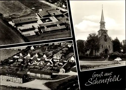 Ak Schenefeld Kreis Rendsburg, Fliegeraufnahmen vom Ort, Kirche