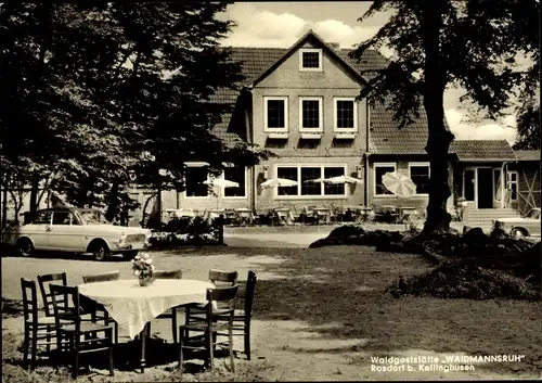Ak Rosdorf in Schleswig Holstein, Gasthof Waidmannsruh, Terrasse, Auto