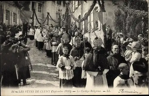 Ak Cluny Saône-et-Loire, Les Fetes, Le Cortege Religieux