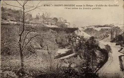 Ak Saint Brieuc Côtes d’Armor, Vallee du Gouedic, vue prise du Jardin public sous la Neige